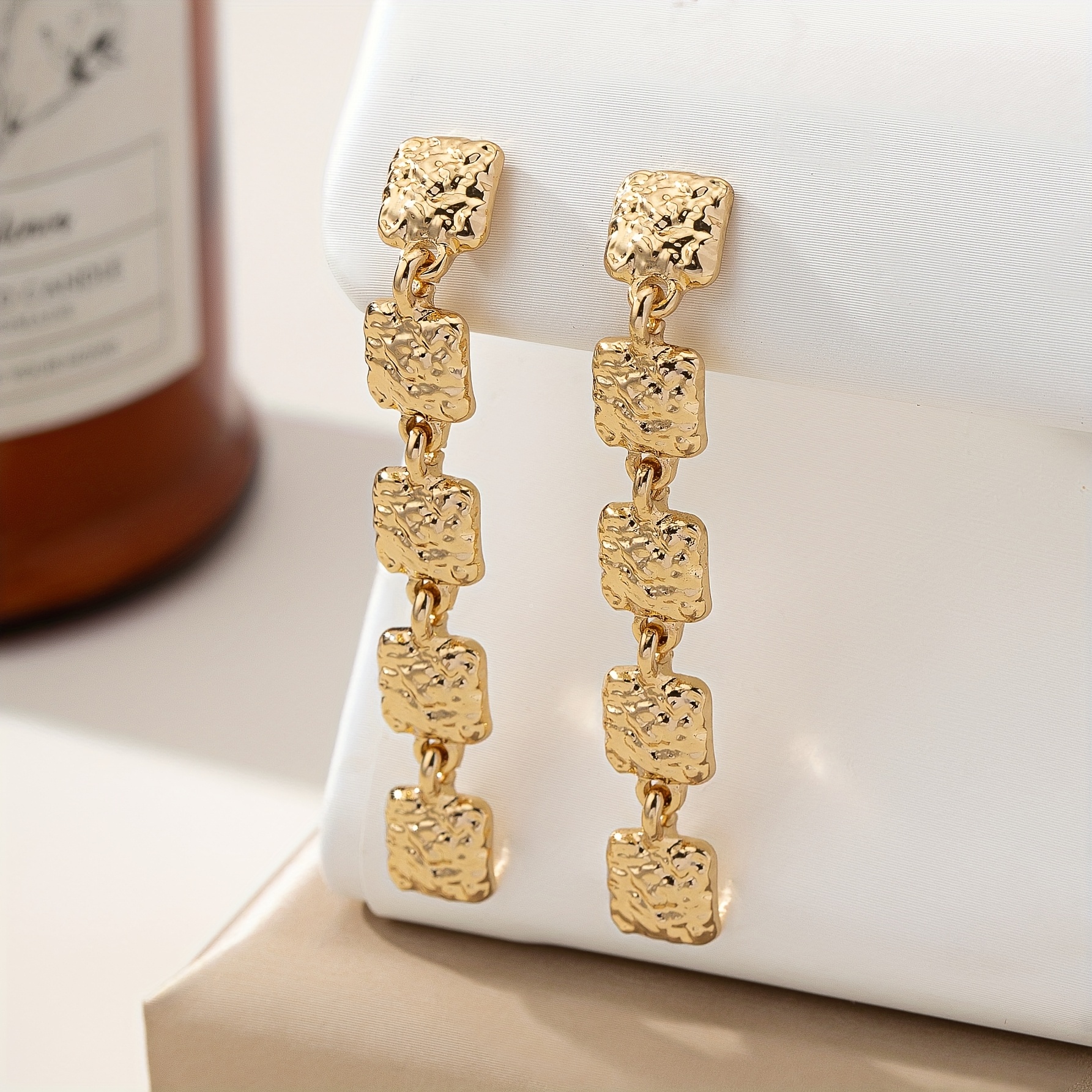 French Inspired Square Textured Dangle Earrings